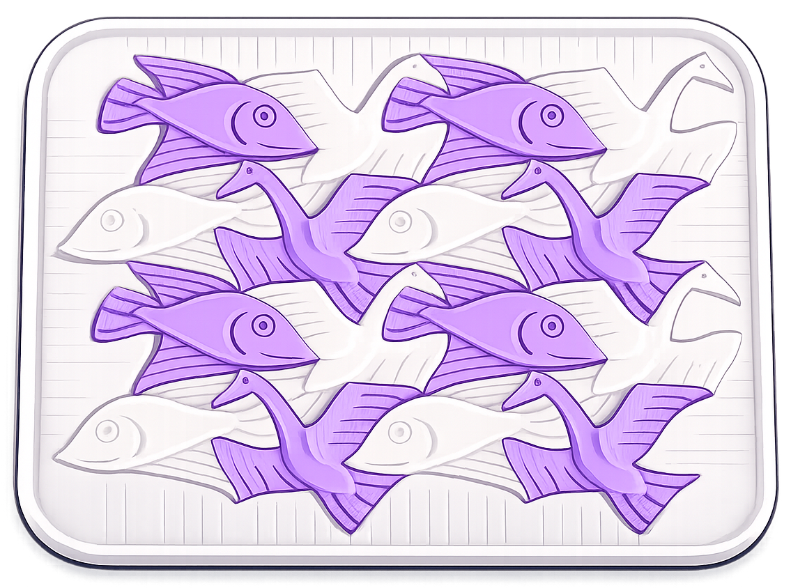 Juego MathCraft de teselación con peces y cisnes