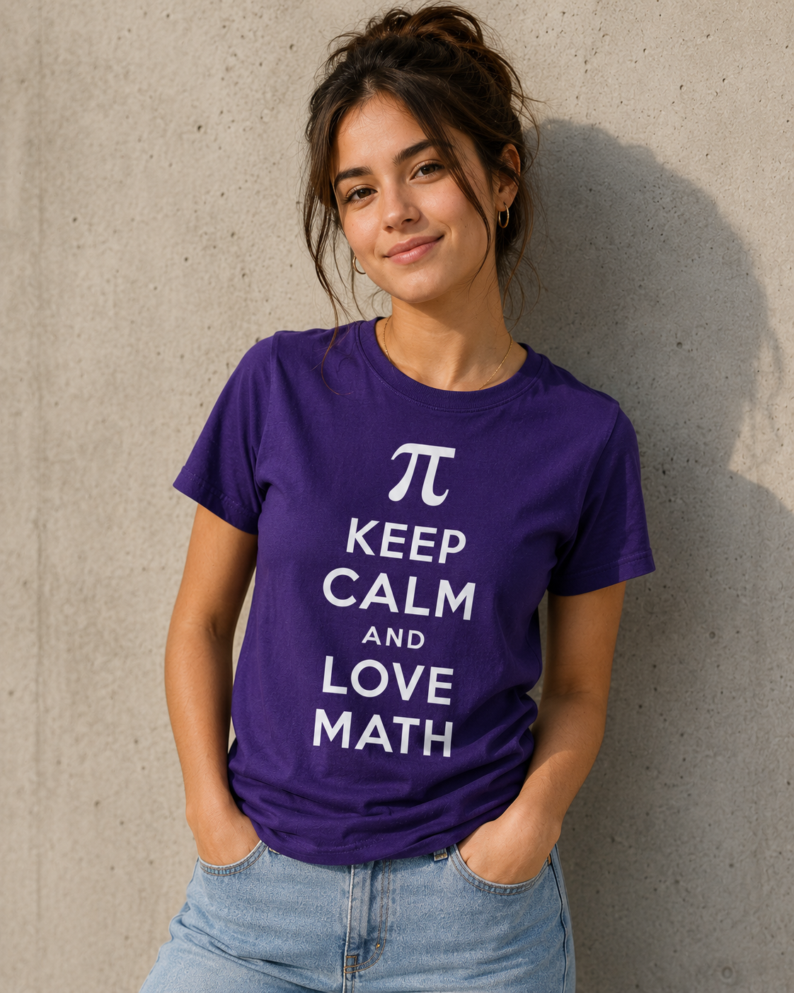 Polera morada MathCraft con diseño Keep Calm and Love Math